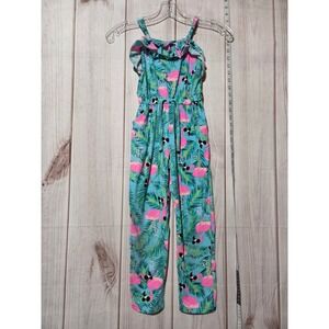 Kids FabKids Flamingo Palm Tree‎ Jumpsuit Girls M Ruffle Strap Summer Outfit